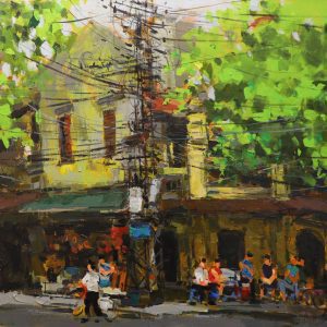 Hang Ca Street - Vietnamese Oil Paintings of Street by artist Pham Hoang Minh