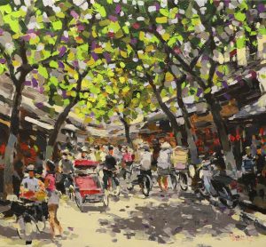 Hang Ma Street - Vietnamese Oil Paintings of Street by artist Pham Hoang Minh