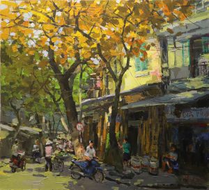 Hang Vai Street - Vietnamese Oil Paintings of Street by Artist Pham Hoang Minh