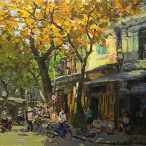 Hang Vai Street - Vietnamese Oil Paintings of Street by Artist Pham Hoang Minh