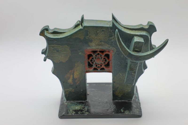 Heavenly Gate-shaped Buffalo I - Vietnamese Lacquer Artworks by Artist Nguyen Tan Phat