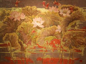 Pink Lotus 01 - Vietnamese Lacquer Paintings Flower by Artist Do Khai