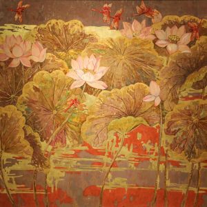 Pink Lotus 01 - Vietnamese Lacquer Paintings Flower by Artist Do Khai