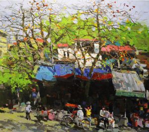 Lo Su Street II - Vietnamese Oil Paintings of Street by Artist Pham Hoang Minh