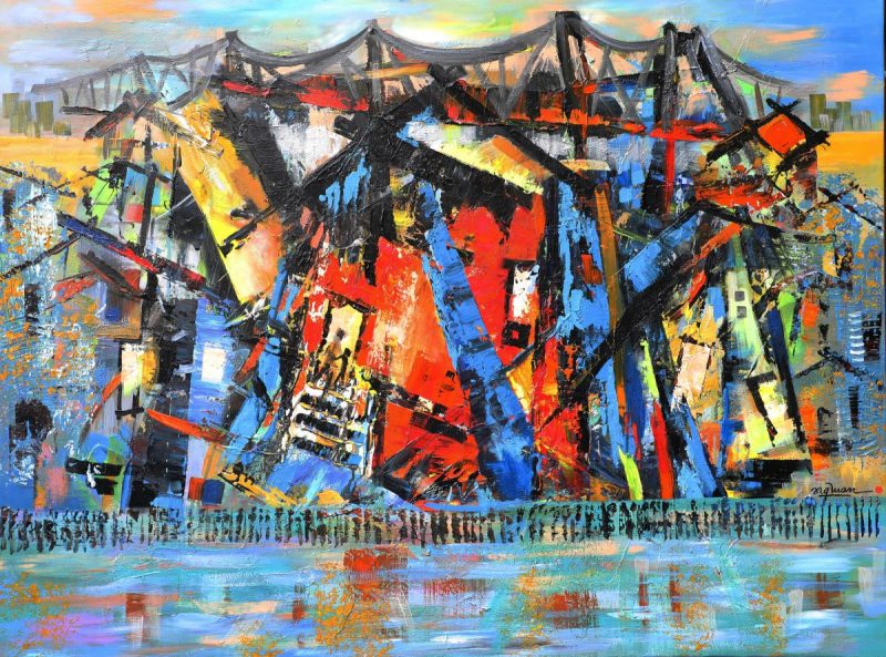 Long Bien Bridge - Vietnamese Painting by Artist Nguyen Quang Tuan