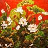 Lotus IX - Vietnamese Lacquer Paintings of Flower by Artist Tran Thieu Nam