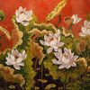 Lotus VIII - Vietnamese Lacquer Paintings of Flower by Artist Tran Thieu Nam