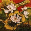 Lotus XI - Vietnamese Lacquer Paintings Flower by Artist Tran Thieu Nam