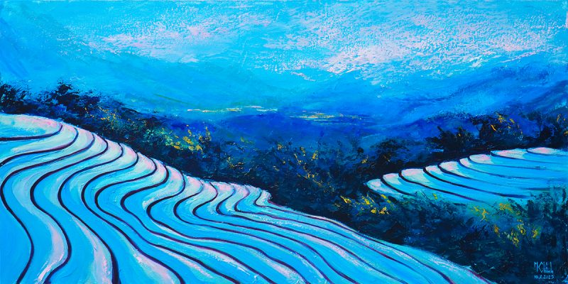 Falling Water Season - Vietnamese Oil Painting by Artist Minh Chinh