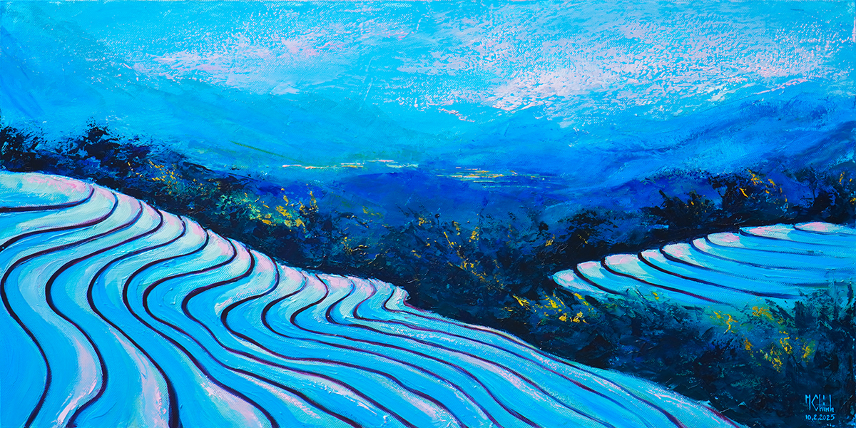 Falling Water Season - Vietnamese Oil Painting by Artist Minh Chinh