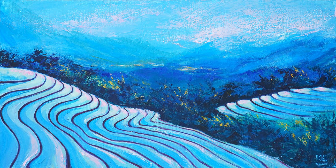 Falling Water Season - Vietnamese Oil Painting by Artist Minh Chinh