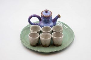 napoles blue art ceramic tea pot and cups