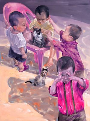 on the ground, oil on canvas, Vietnam Art Gallery