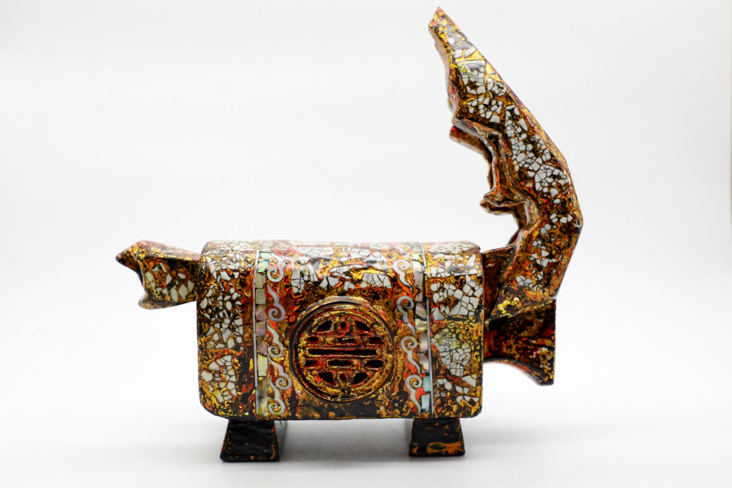 Prosperous Goat - Vietnamese Lacquer Artwork by Artist Nguyen Tan Phat