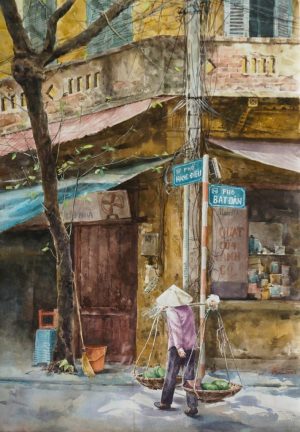 Serene Crossroad Watercolor Painting By Artist Duc Tien