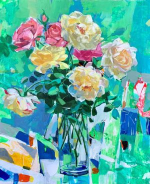Still Life: Rose - Vietnamese Oil Painting by Artist Dinh Dong