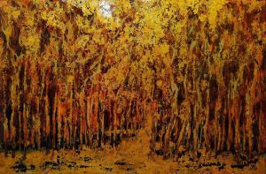 The Forest in Autumn - Vietnamese Lacquer Painting by Artist Truong Trong Quyen