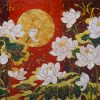 Moonlit Lotus - Vietnamese Lacquer Painting by Artist Chau Ai Van
