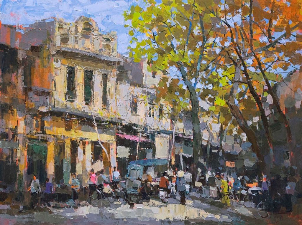 Street Market - Vietnamese Oil Painting by Artist Pham Hoang Minh