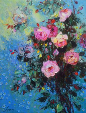 The Roses - Vietnamese Oil Painting Flower by Artist Dang Dinh Ngo