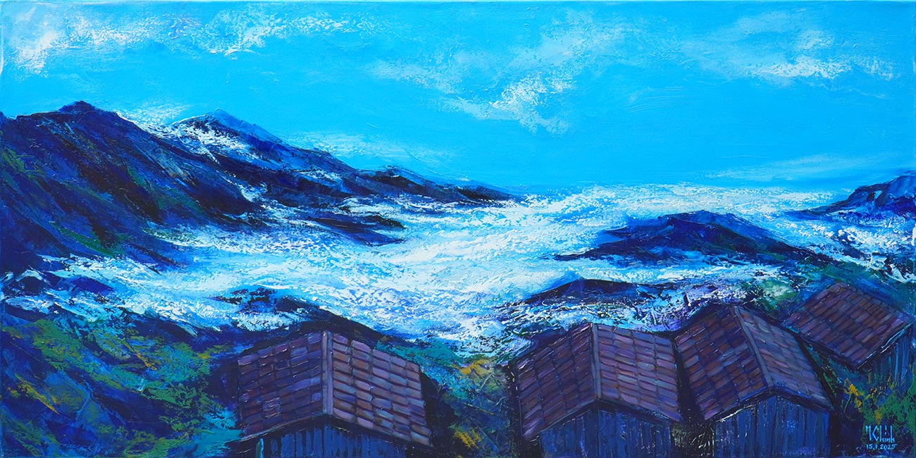 Taxua Cloud Paradise - Vietnamese Oil Painting by Artist Minh Chinh