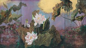 In the Pond - Vietnamese Lacquer Painting by Artist Trinh Que Anh