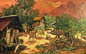 Village - Vietnamese Lacquer Paintings Landscape by Artist Chu Viet Cuong